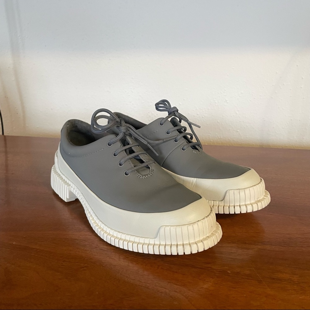 Camper Gray and Cream Leather Lace-Up Sneakers